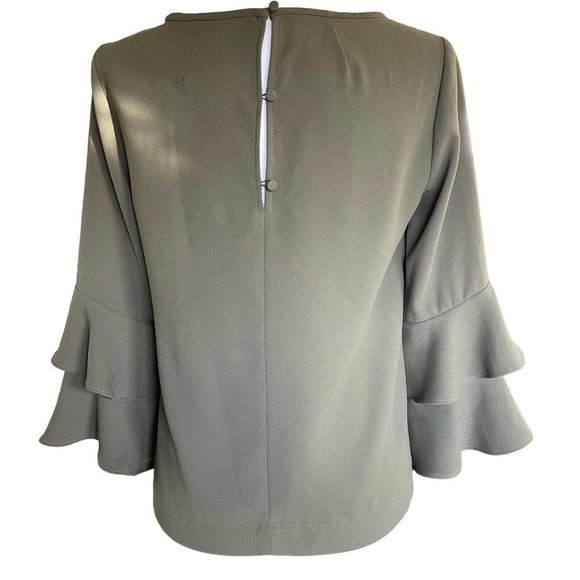 J. Crew Womens Lanatiered Crepe Ruffle Bell Sleeve Blouse Size 2 Green Excellent - Picture 3 of 10